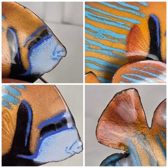 Bovano Of Cheshire Enameled Copper Wall Sculpture Emperor Angel Fish Tropical - Picture 6 of 9